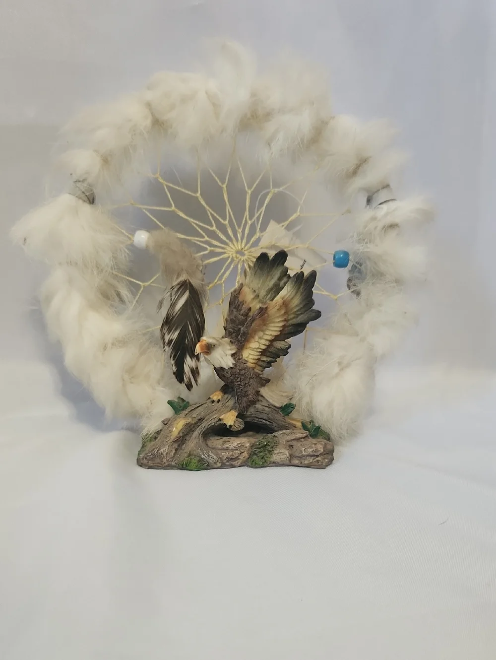 White Feather Dreamcatcher with Brown Eagle Accent